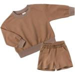 QueenLine 10Sets Bulk Items Wholesale Children Sets Long Sleeves Pullover Tops Hoodie + Shorts Two Piece Sets Casual Solid Tracksuits Brown 130cm