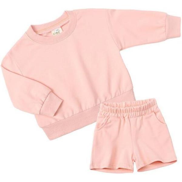 QueenLine 10Sets Bulk Items Wholesale Children Sets Long Sleeves Pullover Tops Hoodie + Shorts Two Piece Sets Casual Solid Tracksuits Pink 130cm
