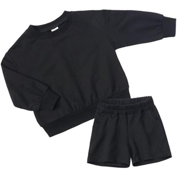 QueenLine 10Sets Bulk Items Wholesale Children Sets Long Sleeves Pullover Tops Hoodie + Shorts Two Piece Sets Casual Solid Tracksuits Black 110cm