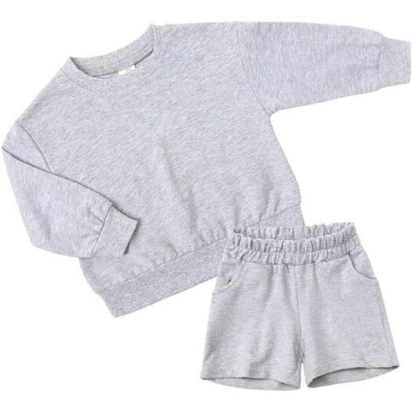 QueenLine 10Sets Bulk Items Wholesale Children Sets Long Sleeves Pullover Tops Hoodie + Shorts Two Piece Sets Casual Solid Tracksuits Grey 160cm