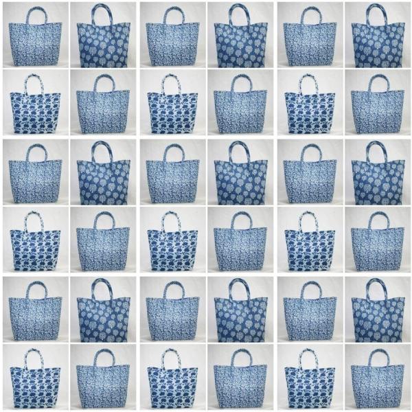 thehandicraftworld 100 PC Wholesale Lot New Hand Made Blue Block Print Hand Tote Bag Shoulder Bag Shopping Bag