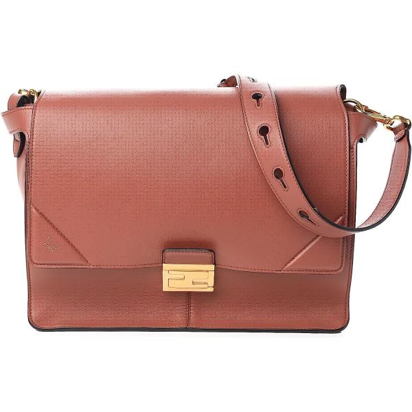 Fendi Kan U Rust Brown Calfskin Leather Large Shoulder Bag 8BT314