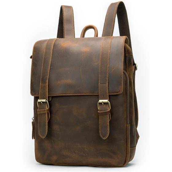 SDFGH Men's Backpack European and American Retro Men's Bag Large Capacity 14 Inch Laptop Travel Backpack (Color : A, Size : 35 * 27 * 8cm)
