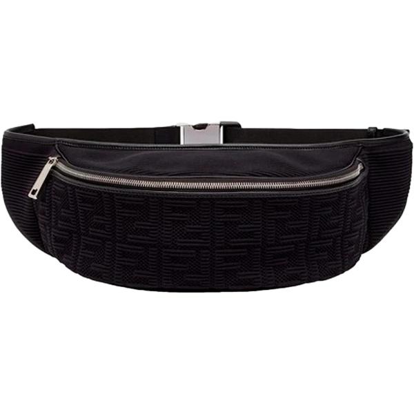 FENDI FF Woven Black Canvas Belt Bag