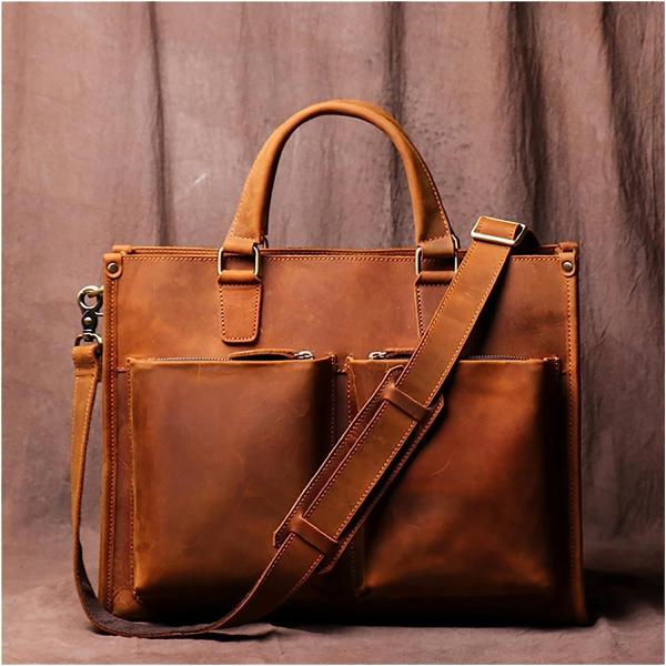 FEER Men's Briefcase Casual Tote Large Capacity Shoulder Bag Zipper Pocket for 14" Laptop