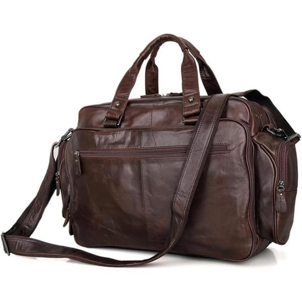 DLOETT Functional Travel Bag Men Leather Tote Bag Business Casual Laptop Shoulder Bag Tote Briefcase