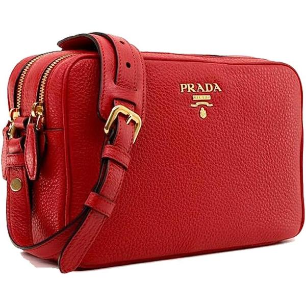 Prada Women's Red Vitello Phenix Leather Crossbody Handbag 1BH079