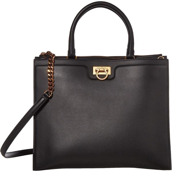 SALVATORE FERRAGAMO Ladies Black Trifolio Top Handle Bag