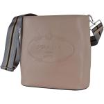 Prada Beige Logo Web Stripe Strap Pebbled Leather Crossbody Shopping Tote Bag 1BE023