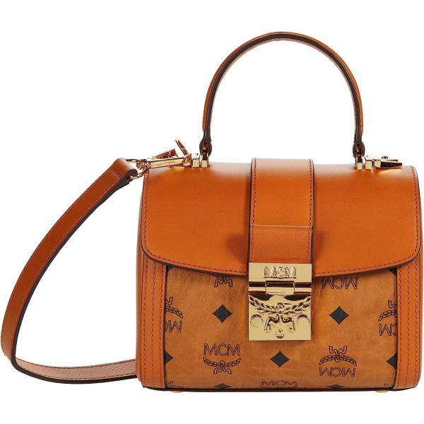 MCM Tracy Visetos Satchel Small Cognac One Size