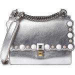 Fendi Kan I Metallic Silver Calfskin Scalloped Studded Small Shoulder Bag 8M0381