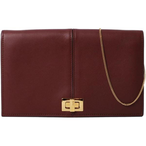 FENDI Peekaboo Brown Leather Zucca Chain Wallet Clutch Bag 8M0414