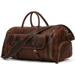 ZLXDP Leather Men's Travel Bag with Shoe Pocket 20 Inch Big Capacity Vintage Leather Weekend Messenger Bag