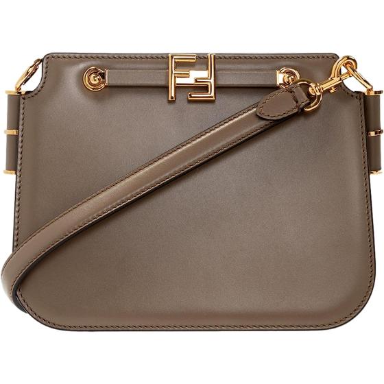 FENDI Touch Taupe Leather Shoulder Bag 8BT350