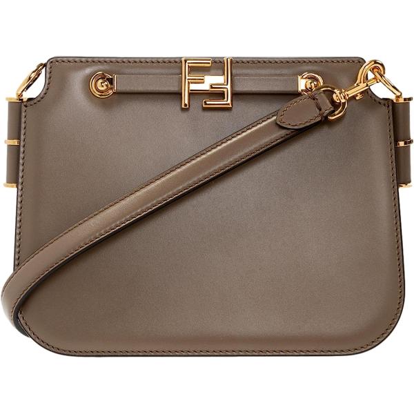 FENDI Touch Taupe Leather Shoulder Bag 8BT350