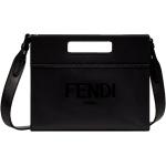 FENDI Logo 2-Way Smooth Black Leather Small Tote Bag 7VA547