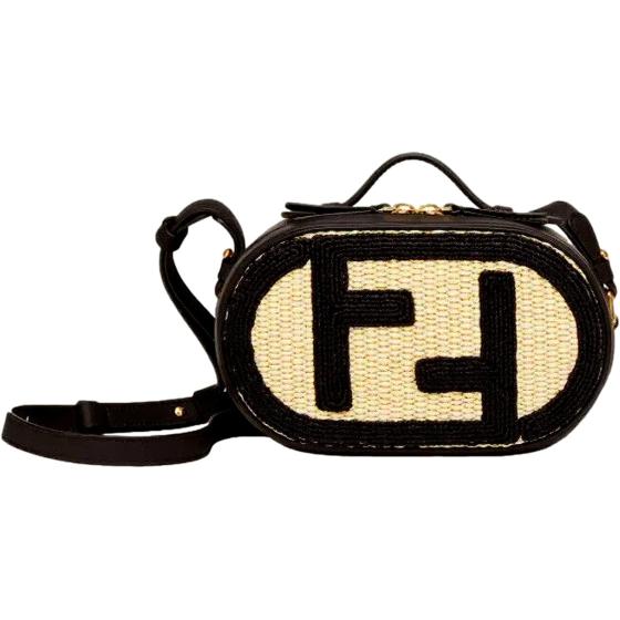 FENDI O'Lock Raffia and Leather Mini Crossbody Bag