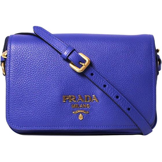 Prada Men's Vitello Phenix Royal Blue Leather Flap Crossbody Bag 1BD163