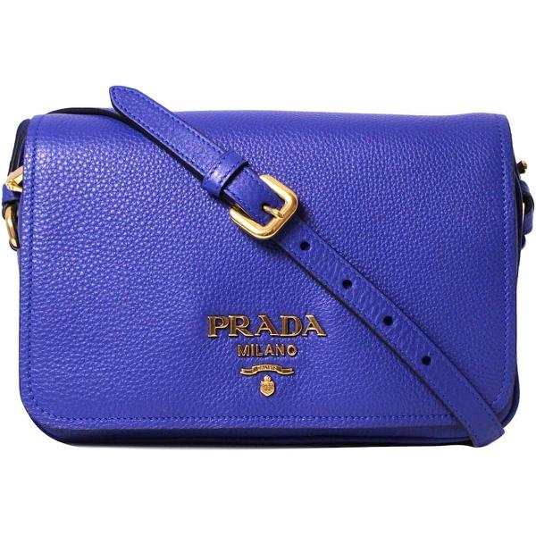 Prada Men's Vitello Phenix Royal Blue Leather Flap Crossbody Bag 1BD163