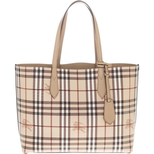 Burberry Women's Medium Reversible Handbag in Haymarket Check Camel