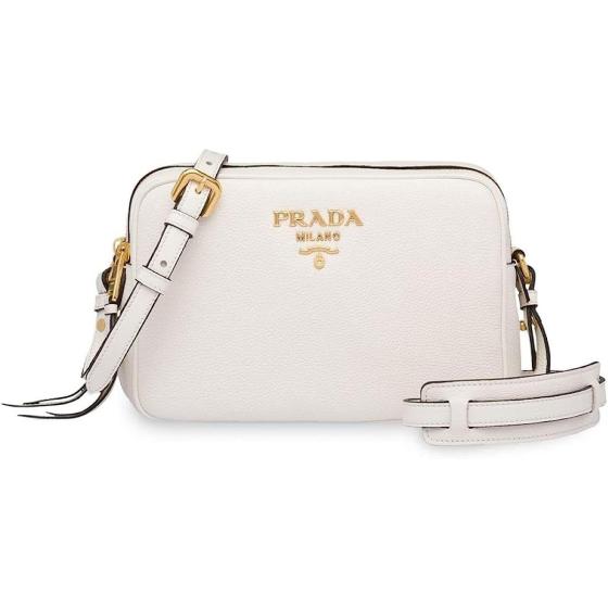 Prada Women's White Vitello Phenix Leather Crossbody HandBag 1BH079
