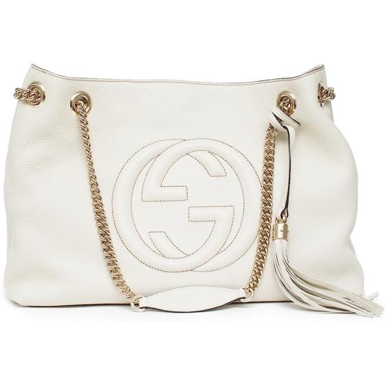 Gucci Womens Soho Leather Chain Straps Shoulder Handbag White Large