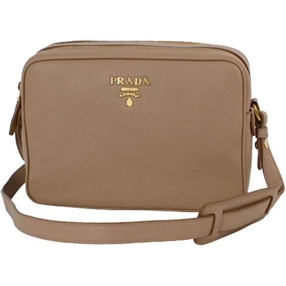 Prada Beige Vitello Phenix Leather Double Zip Crossbody Bag 1BH079