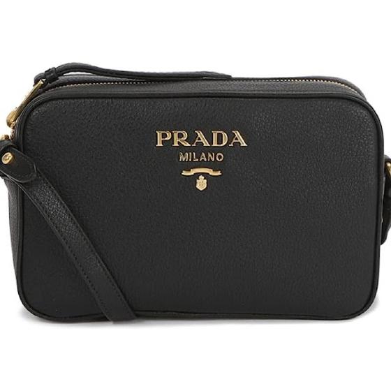 Prada Black Vitello Phenix Leather Shoulder Camera Bag 1BH103