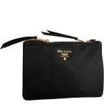Prada Bandoliera Tessuto Nylon Soft Calf Trim Black Crossbody Bag 1BH046