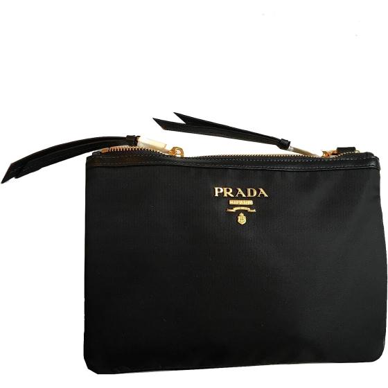 Prada Bandoliera Tessuto Nylon Soft Calf Trim Black Crossbody Bag 1BH046