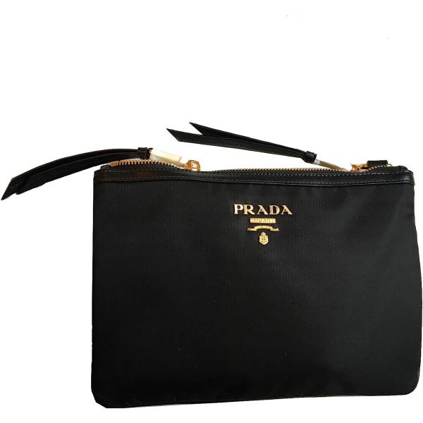 Prada Bandoliera Tessuto Nylon Soft Calf Trim Black Crossbody Bag 1BH046
