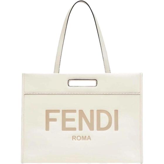 FENDI Logo 2-Way Smooth Ivory Leather Tote Bag 7VA480