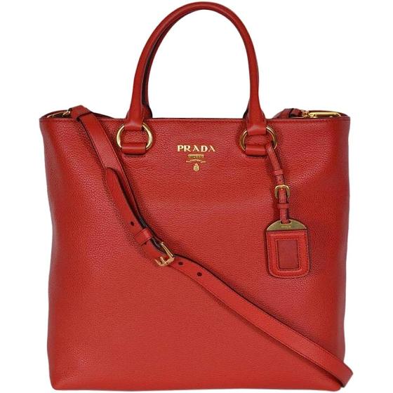 Prada Women's Red Vitello Phenix Leather Shopping Tote Handbag 1BG865