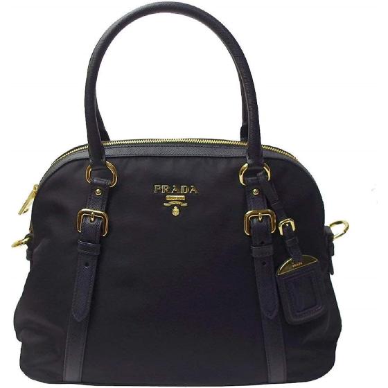 Prada Womens Tessuto Nylon Saffiano Leather Black Handbag 1BB013