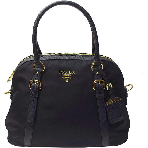 Prada Womens Tessuto Nylon Saffiano Leather Black Handbag 1BB013