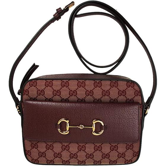 Gucci 645454 9Y9NG 9865 Crossbody Shoulder Bag, Horsebit 1955 GG Canvas Burgundy, burgandy