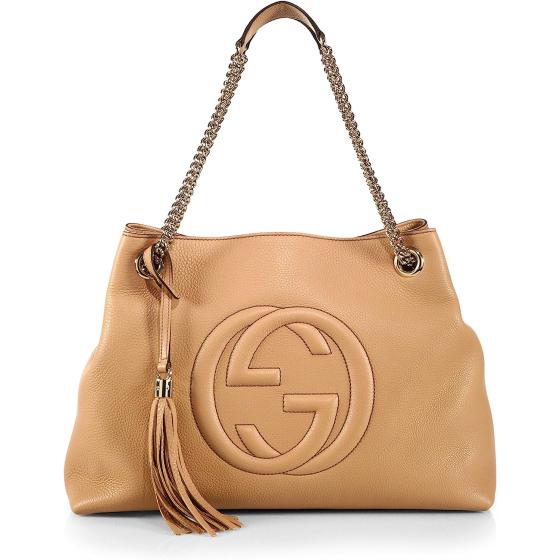Gucci Camelia Camel Pebbled Leather Soho Shoulder Hand Bag Tassel