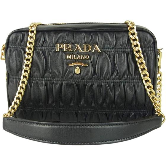 Prada Bandoliera Nero Black Nappa Gaufre'1 Quilted Leather Handbag 1BH112