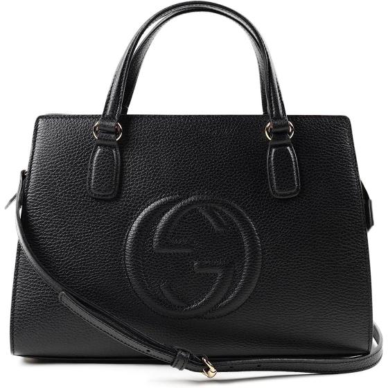 Gucci Soho Leather Satchel tote Structured Black Shoulder Bag New