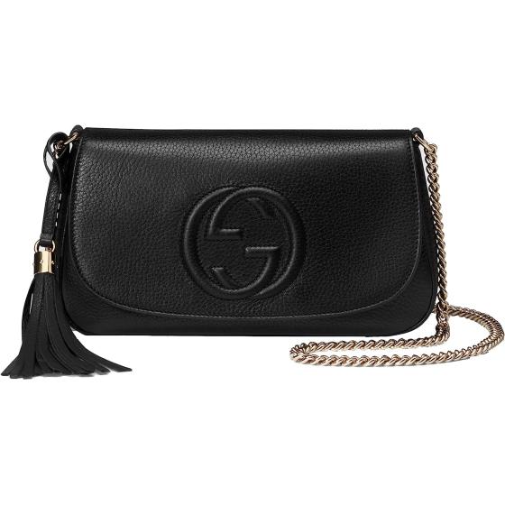 Gucci Soho Leather Flap Shoulder Bag Black Gold Tassel New Authentic