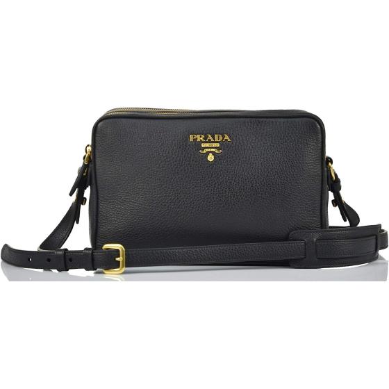 Prada Women's Black Bandoliera Vitello Phenix Leather Crossbody Bag 1BH079