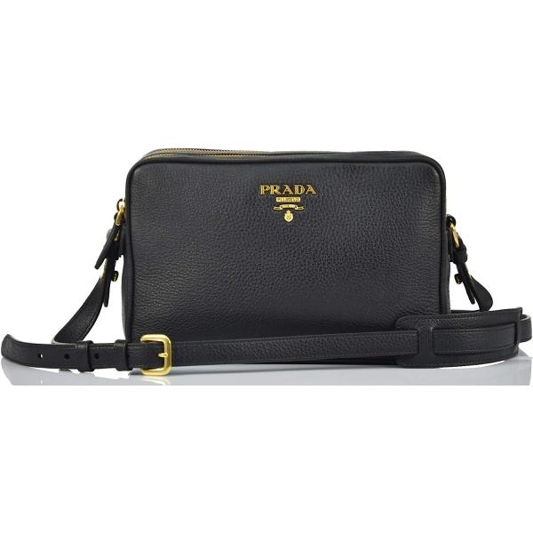 Prada Women's Black Bandoliera Vitello Phenix Leather Crossbody Bag 1BH079