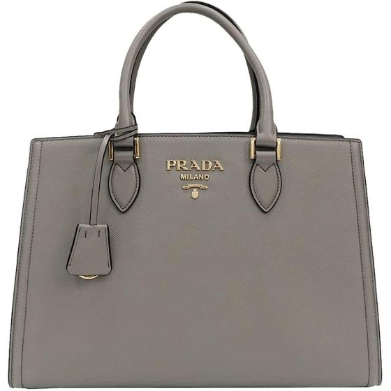 Prada Argilla Gray Saffiano Lux Leather Large Satchel Handbag 1BA228
