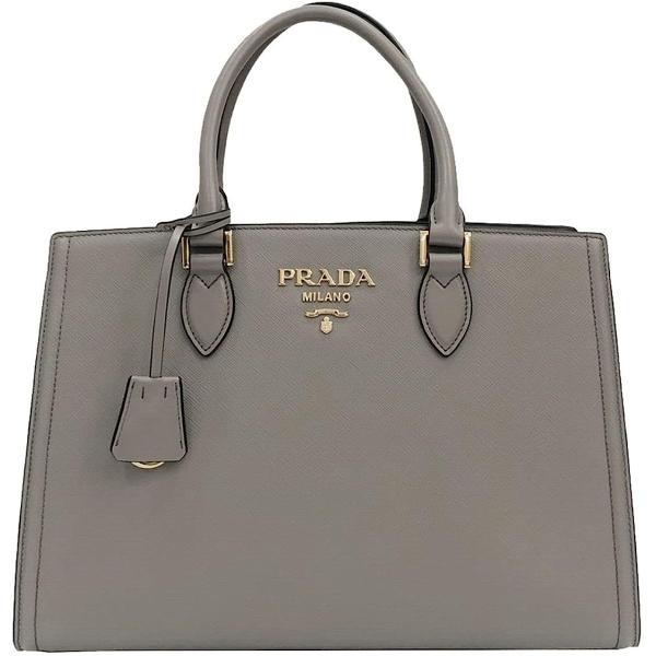 Prada Argilla Gray Saffiano Lux Leather Large Satchel Handbag 1BA228