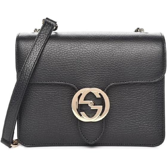 Gucci Interlocking BLACK Marmont Leather Silver Handbag Italy Chain 510304 NEW