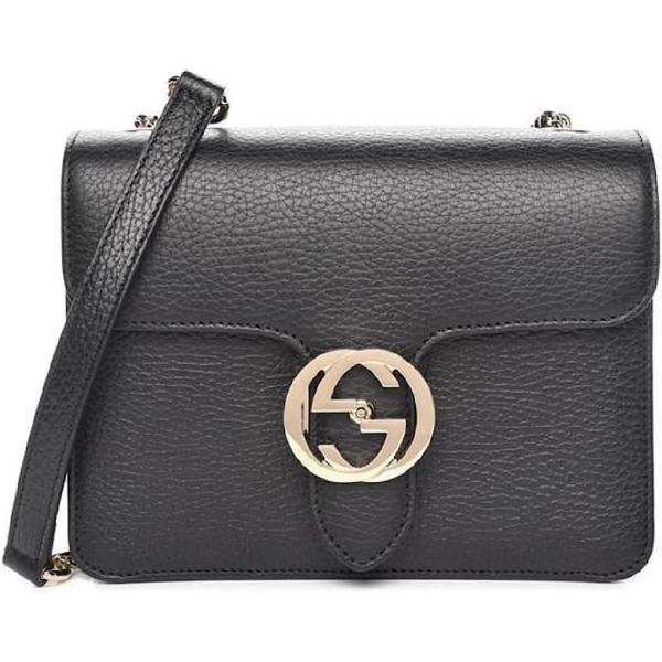 Gucci Interlocking BLACK Marmont Leather Silver Handbag Italy Chain 510304 NEW