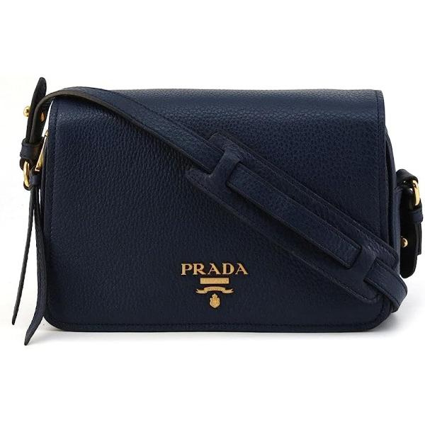 Prada Womens Vitello Phenix Shoulder Flap Navy Blue Leather Crossbody Bag 1BD163 (Navy Blue)