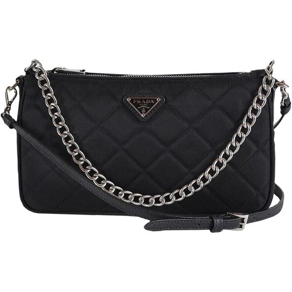 Prada Quilted Tessuto Nylon Chain Black Convertible Shoulder Bag 1BH026
