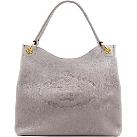 Prada Women's Vitello Daino Grey Leather Satchel Bag Handbag 1BC051
