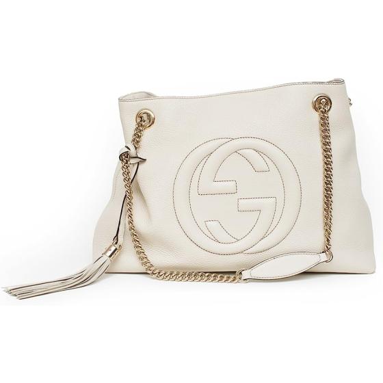 Gucci Soho Ivoire Ivory Gold Double Chain Soft Hobo Leather Shoulder Bag Italy Authentic New
